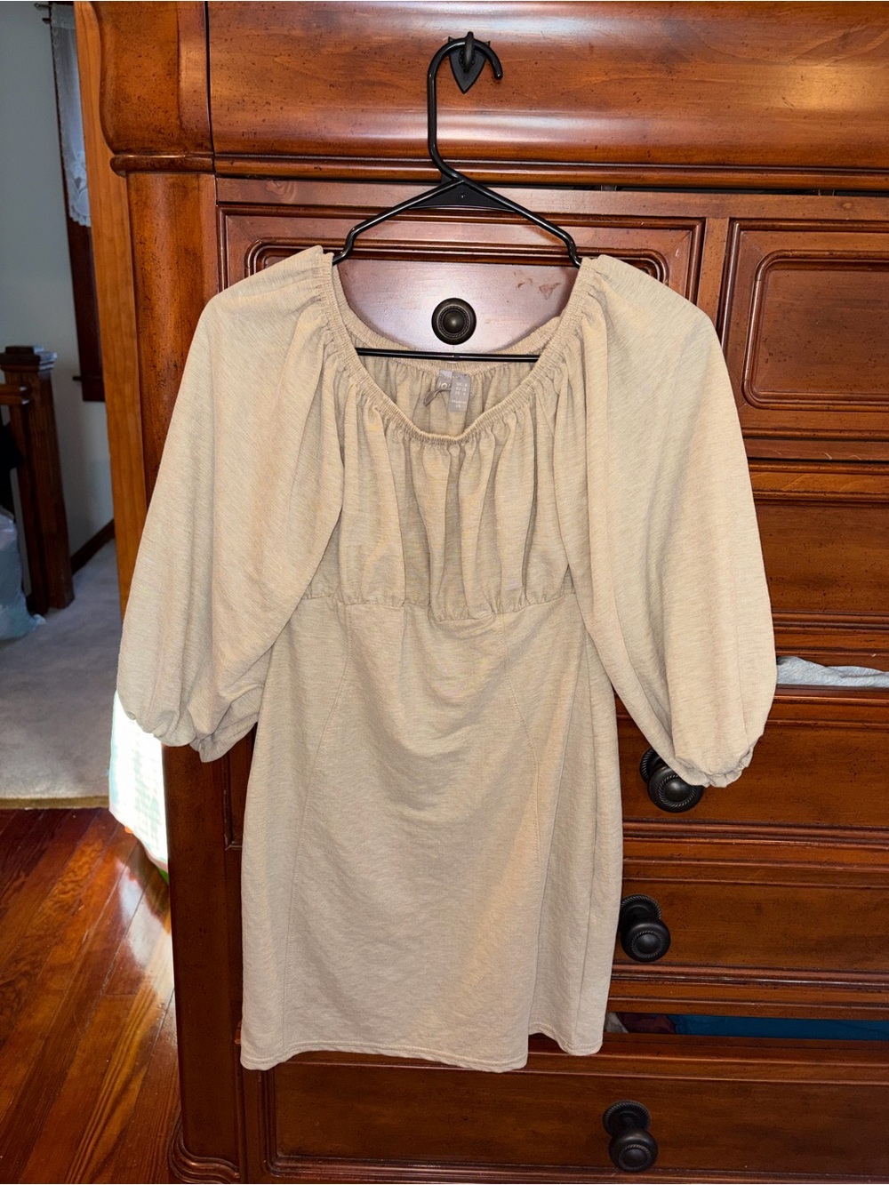 ASOS Beige Linen Blend Puff Sleeve Mini Dress Cottagecore US 4